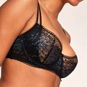 ADORE ME Evah Unlined Mesh Lace Shimmer Bra in Black Pinup Goth - Size 36C